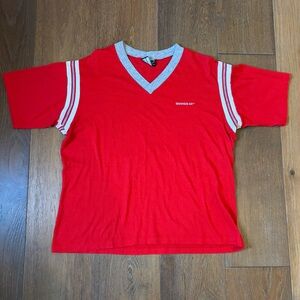 VINTAGE 80s Striped White Top, Runner Up By a.a.c, Size Large, Made In USA